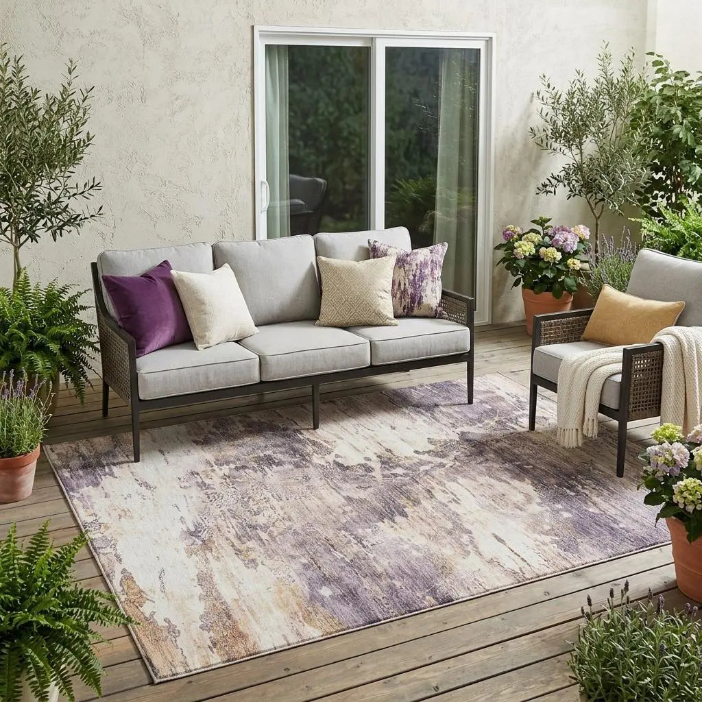 5' X 8' Gray And Tan Abstract Washable Indoor Outdoor Area Rug Homeroots Outdoor