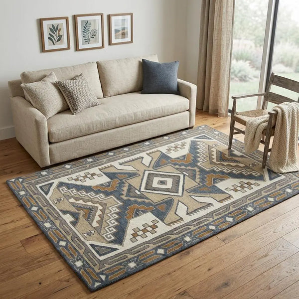 5' X 8' Gray And Tan Wool Tribal Hand Tufted Area Rug Homeroots Home Decor