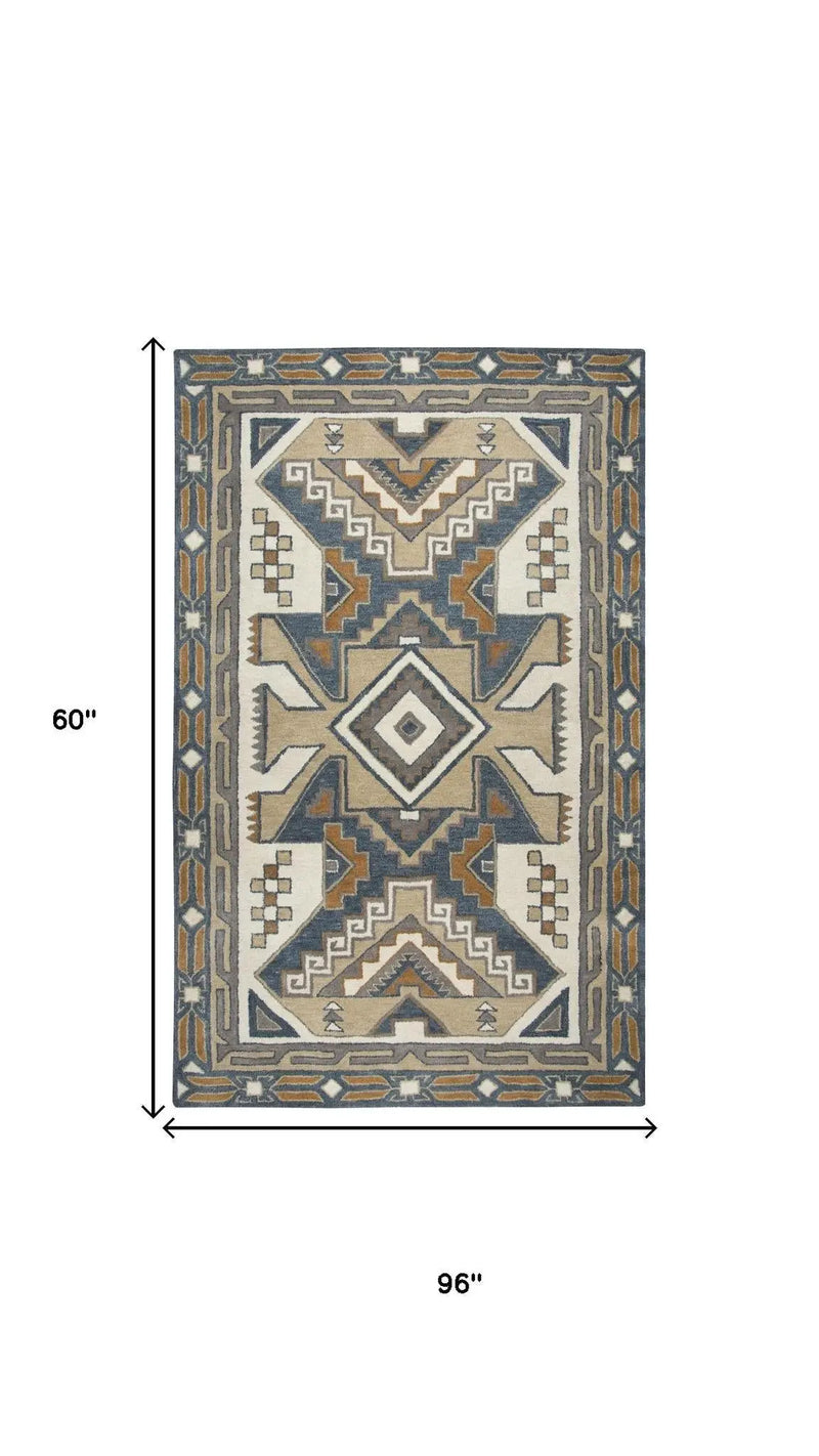 5' X 8' Gray And Tan Wool Tribal Hand Tufted Area Rug Homeroots Home Decor
