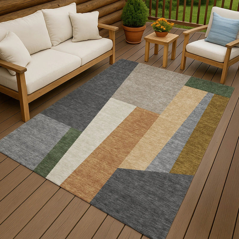 5' X 8' Gray And Taupe Geometric Washable Indoor Outdoor Area Rug Homeroots Outdoor