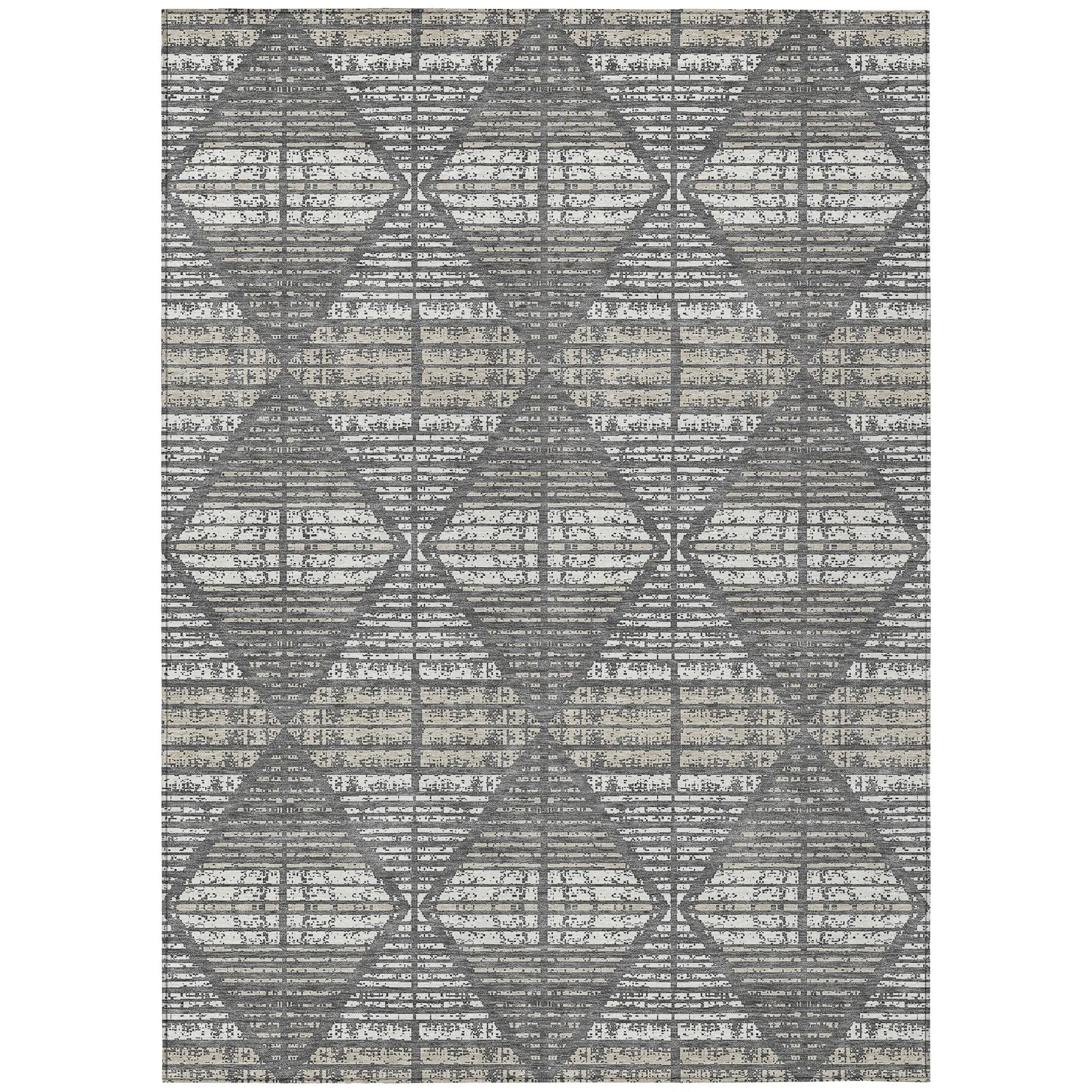5' X 8' Gray And Taupe Geometric Washable Indoor Outdoor Area Rug Homeroots Outdoor