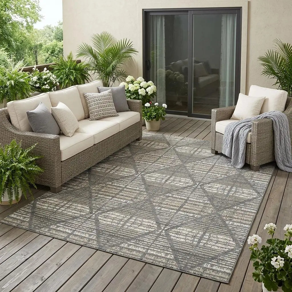 5' X 8' Gray And Taupe Geometric Washable Indoor Outdoor Area Rug Homeroots Outdoor