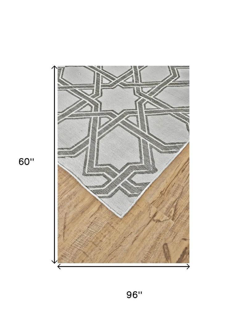 5' X 8' Gray And White Geometric Hand Woven Area Rug Homeroots Home Decor