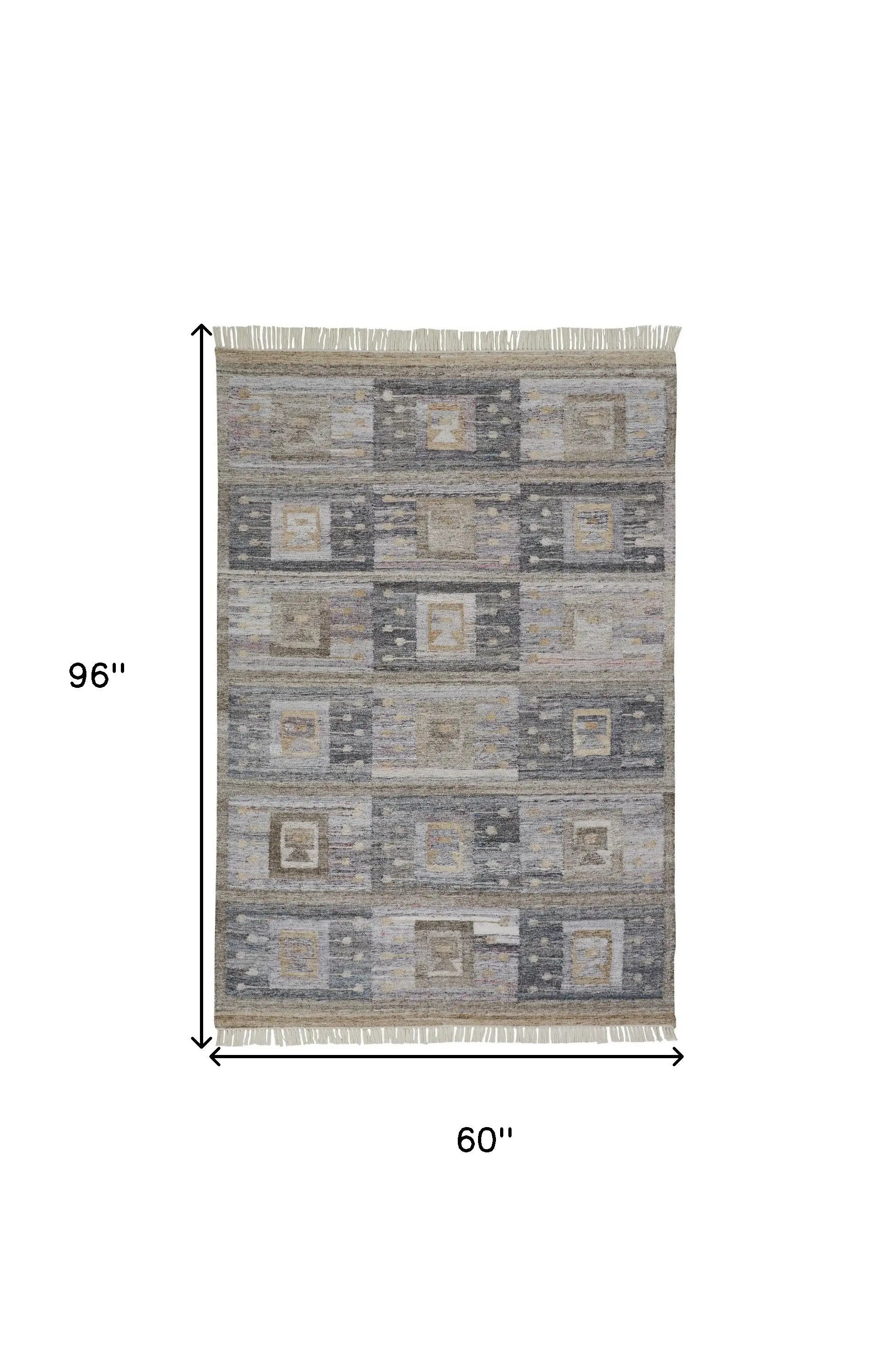 5' X 8' Gray Black And Brown Geometric Hand Woven Area Rug With Fringe Homeroots Outdoor