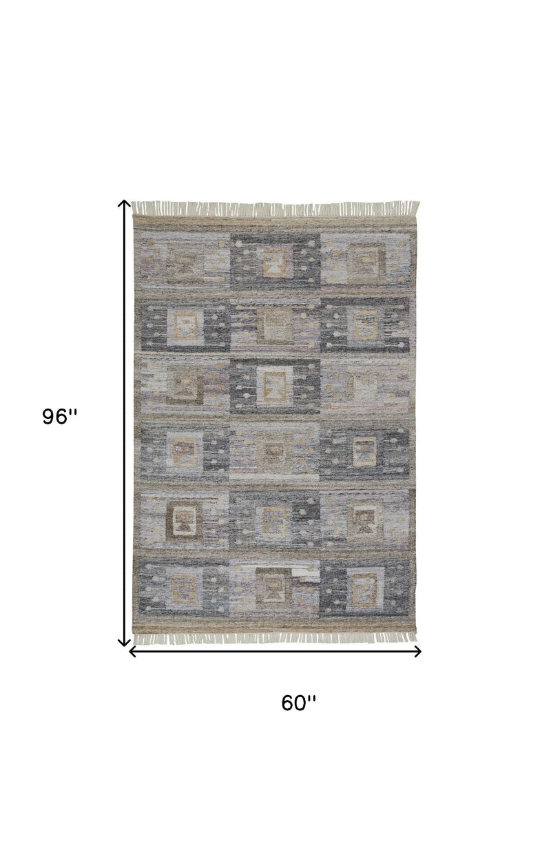 5' X 8' Gray Black And Brown Geometric Hand Woven Area Rug With Fringe Homeroots Outdoor
