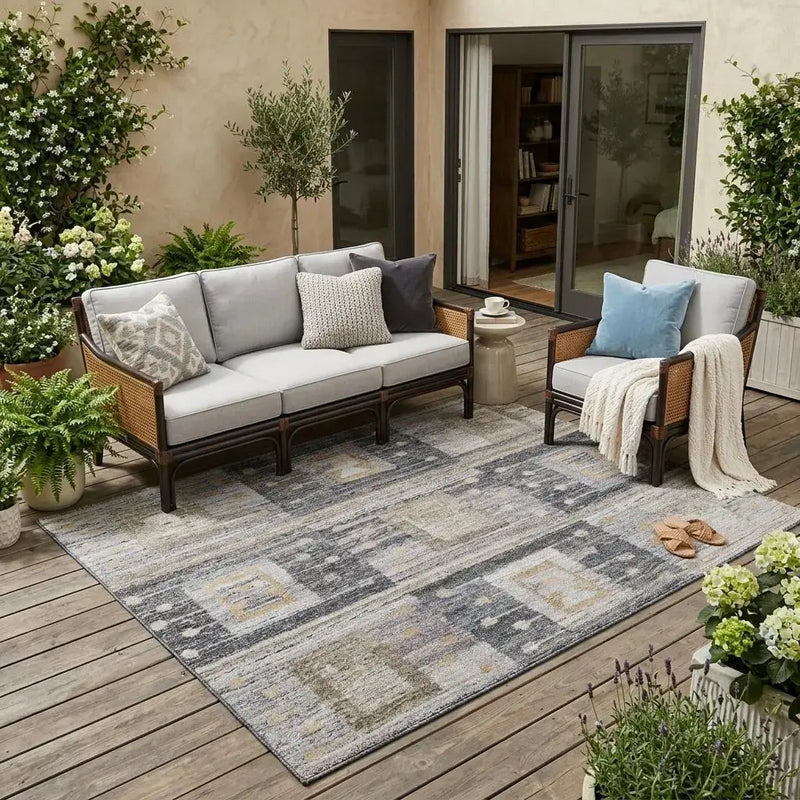 5' X 8' Gray Black And Brown Geometric Hand Woven Area Rug With Fringe Homeroots Outdoor