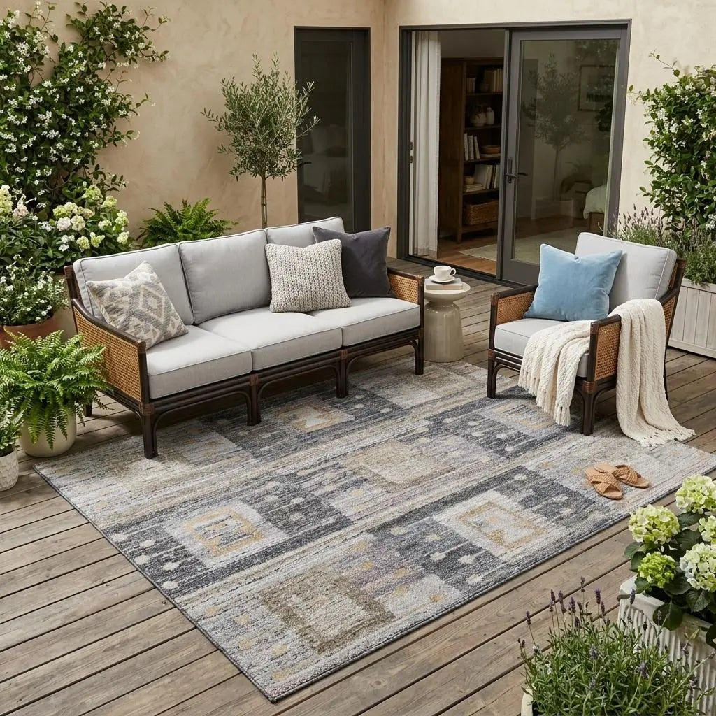 5' X 8' Gray Black And Brown Geometric Hand Woven Area Rug With Fringe Homeroots Outdoor