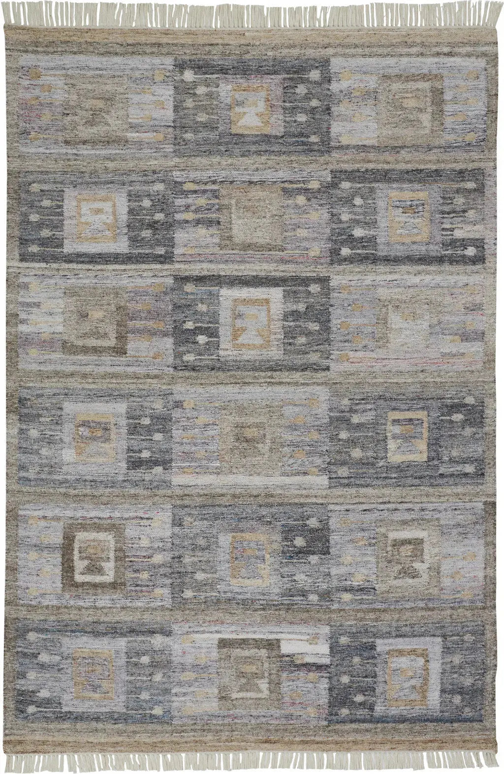 5' X 8' Gray Black And Brown Geometric Hand Woven Area Rug With Fringe Homeroots Outdoor