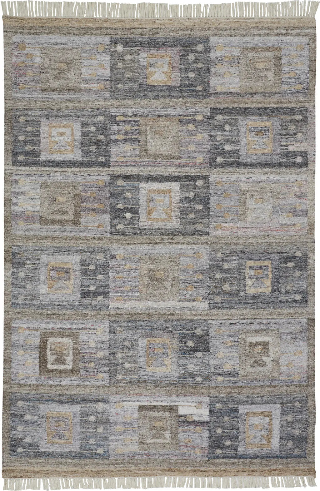 5' X 8' Gray Black And Brown Geometric Hand Woven Area Rug With Fringe Homeroots Outdoor