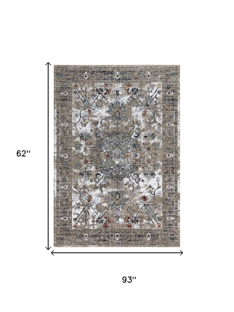 5' X 8' Gray Blue Orange Red And Ivory Medallion Hand Carved Handmade Area Rug Homeroots Home Decor