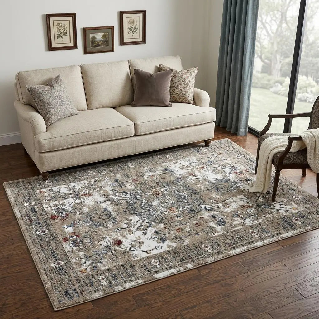5' X 8' Gray Blue Orange Red And Ivory Medallion Hand Carved Handmade Area Rug Homeroots Home Decor