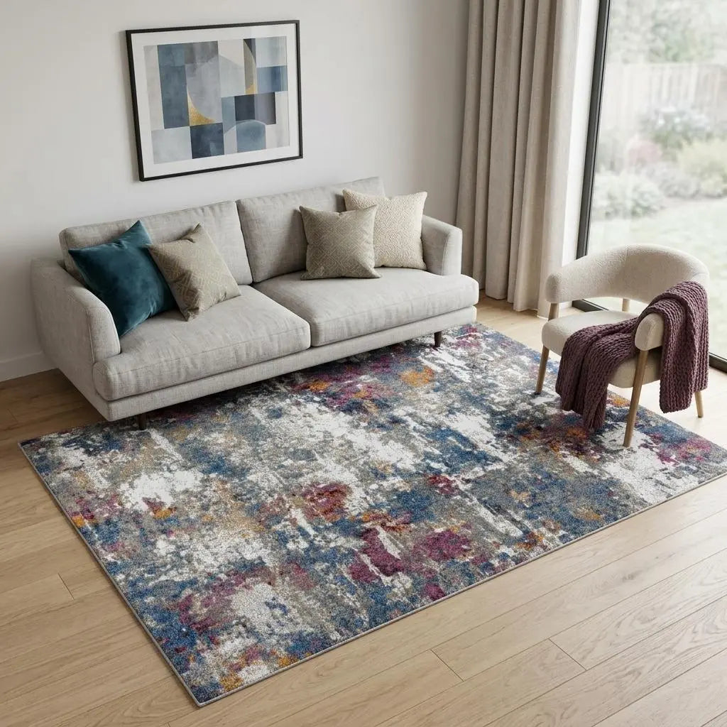 5' X 8' Gray Blue Pink Orange Red And Ivory Abstract Hand Carved Handmade Area Rug Homeroots Home Decor
