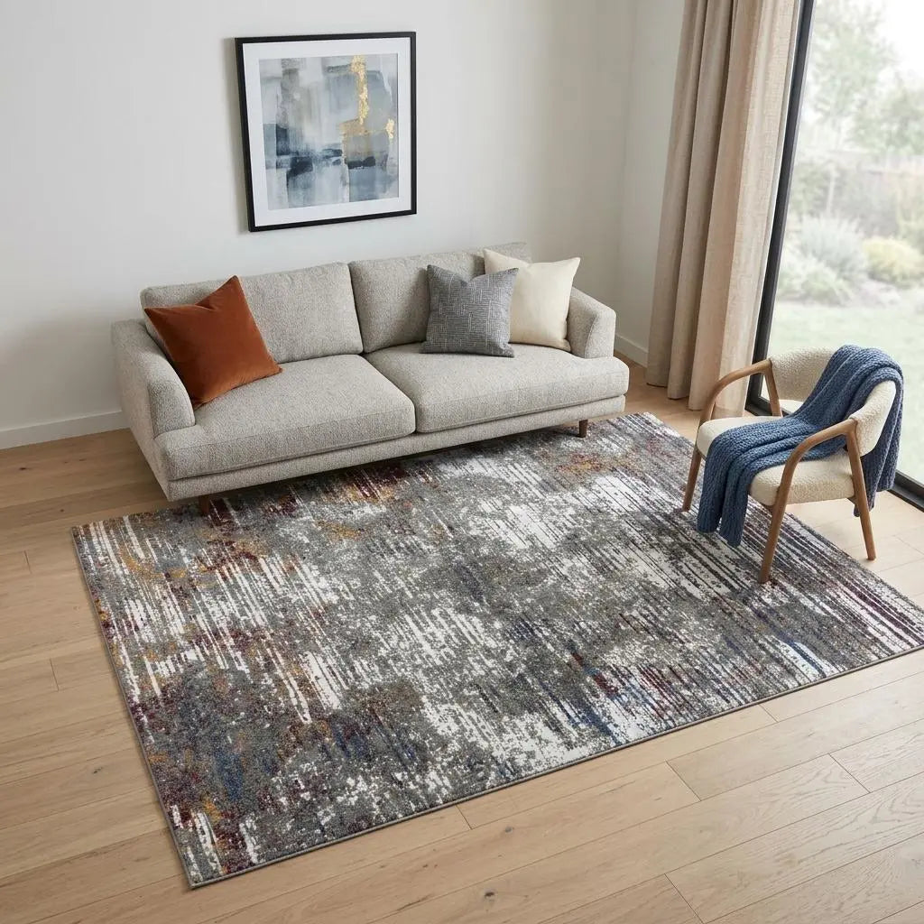 5' X 8' Gray Burgundy Orange Blue And Ivory Abstract Hand Carved Handmade Area Rug Homeroots Home Decor