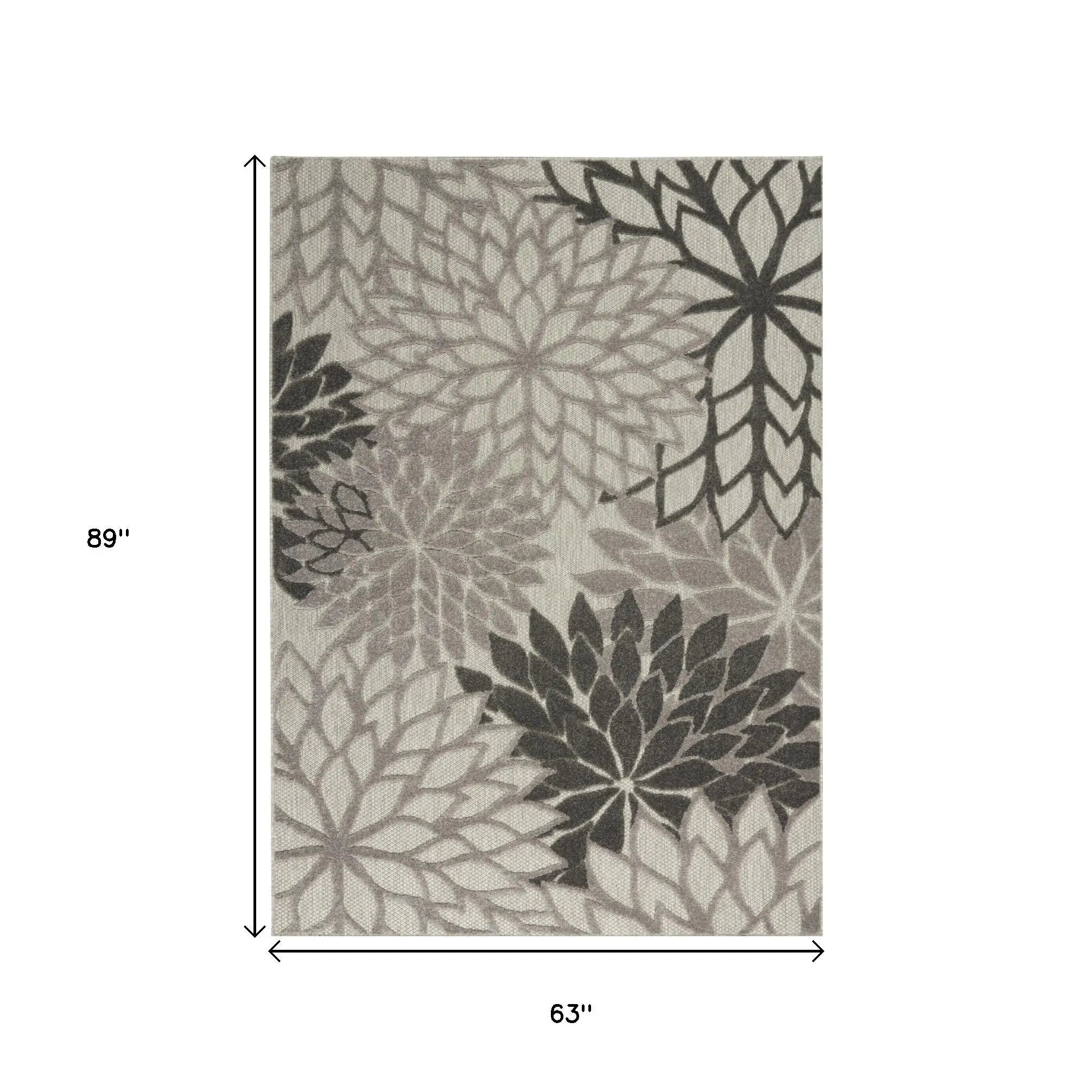 5' X 8' Gray Floral Indoor Outdoor Area Rug Homeroots Outdoor