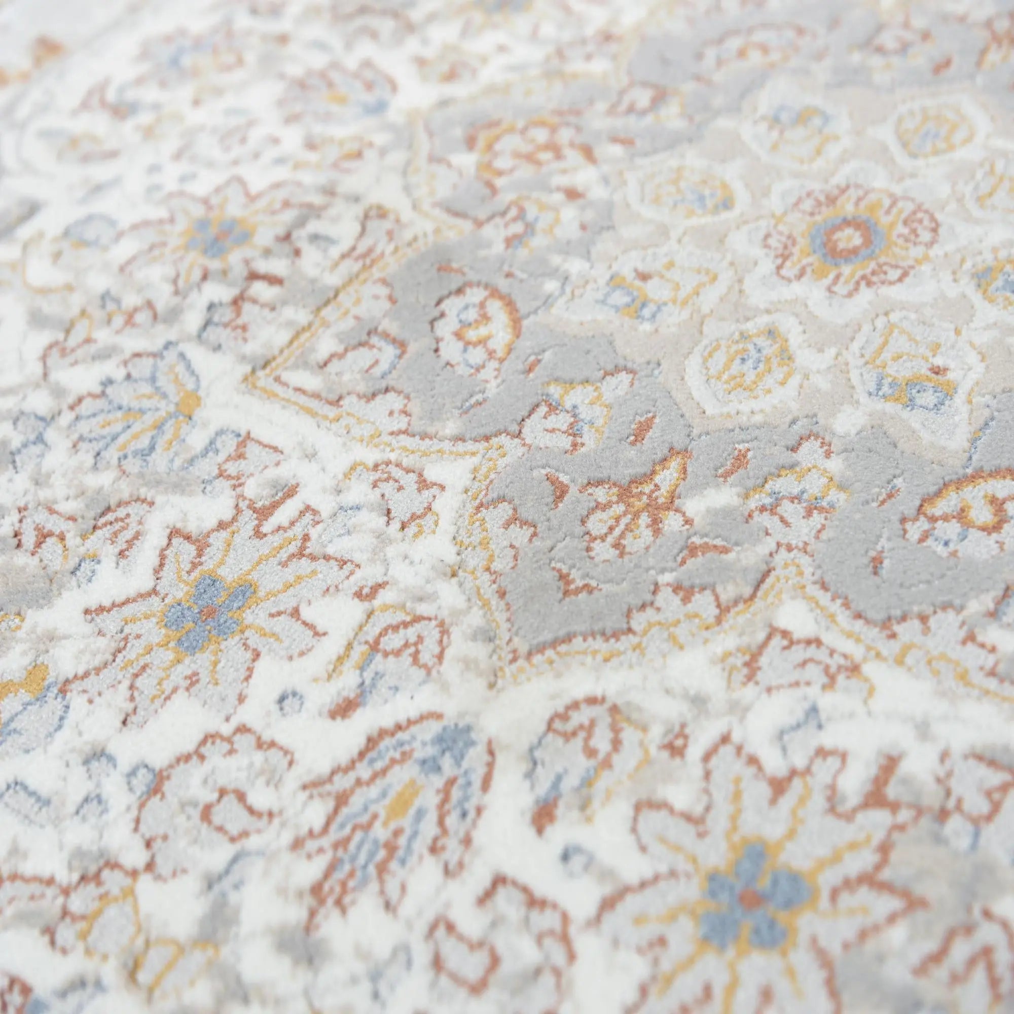 5' X 8' Gray Ivory Red Orange And Blue Medallion Area Rug Homeroots Home Decor