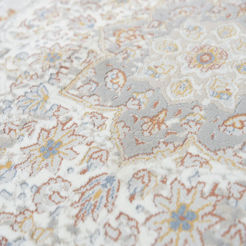 5' X 8' Gray Ivory Red Orange And Blue Medallion Area Rug Homeroots Home Decor