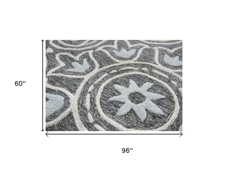 5' X 8' Gray Light Gray And Natural Wool Moroccan Hand Tufted Area Rug Homeroots Home Decor
