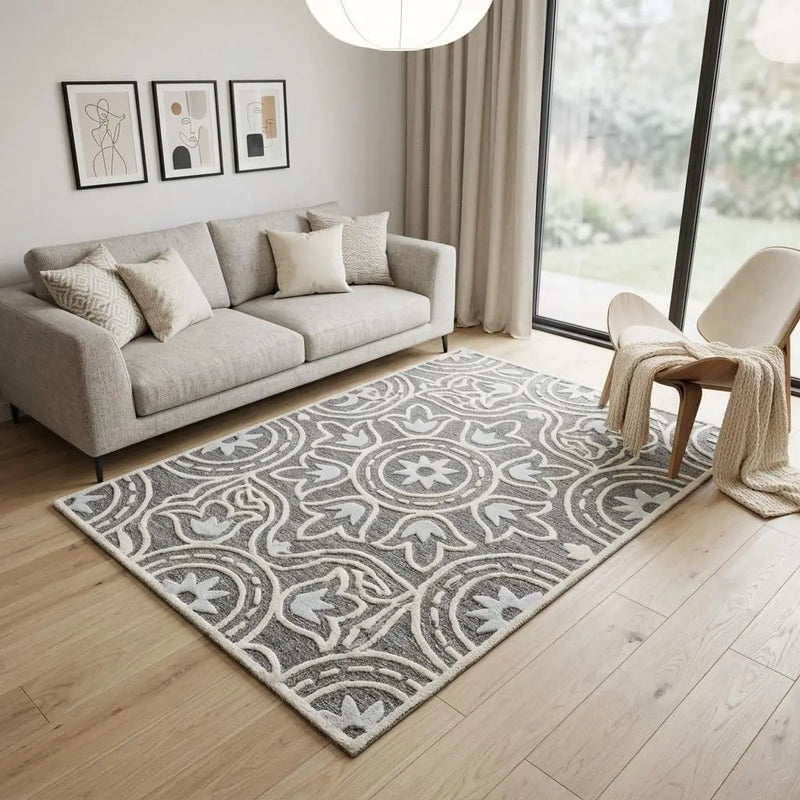 5' X 8' Gray Light Gray And Natural Wool Moroccan Hand Tufted Area Rug Homeroots Home Decor