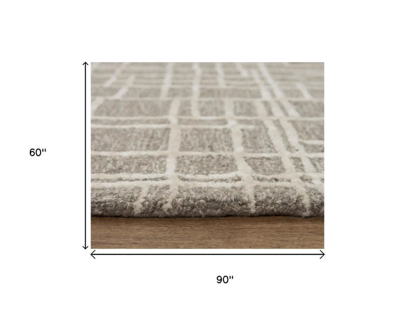 5' X 8' Gray Natural And Ivory Wool Geometric Hand Tufted Area Rug Homeroots Home Decor