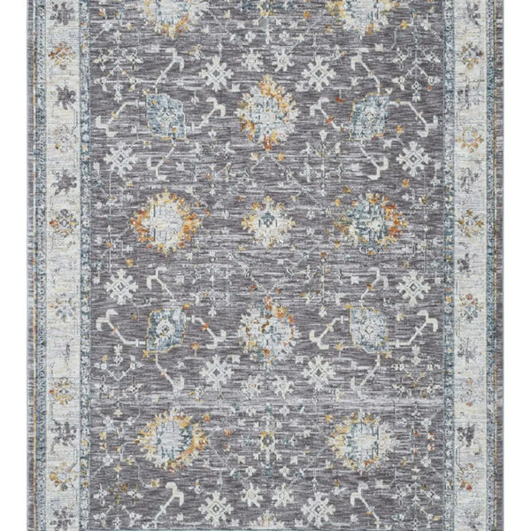 5' X 8' Gray and Ivory Floral Area Rug Homeroots Home Decor