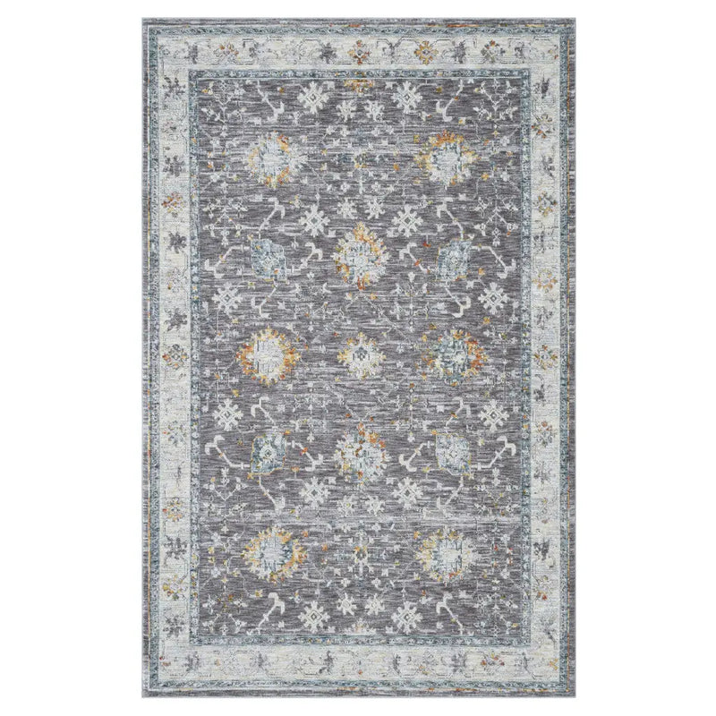 5' X 8' Gray and Ivory Floral Area Rug Homeroots Home Decor