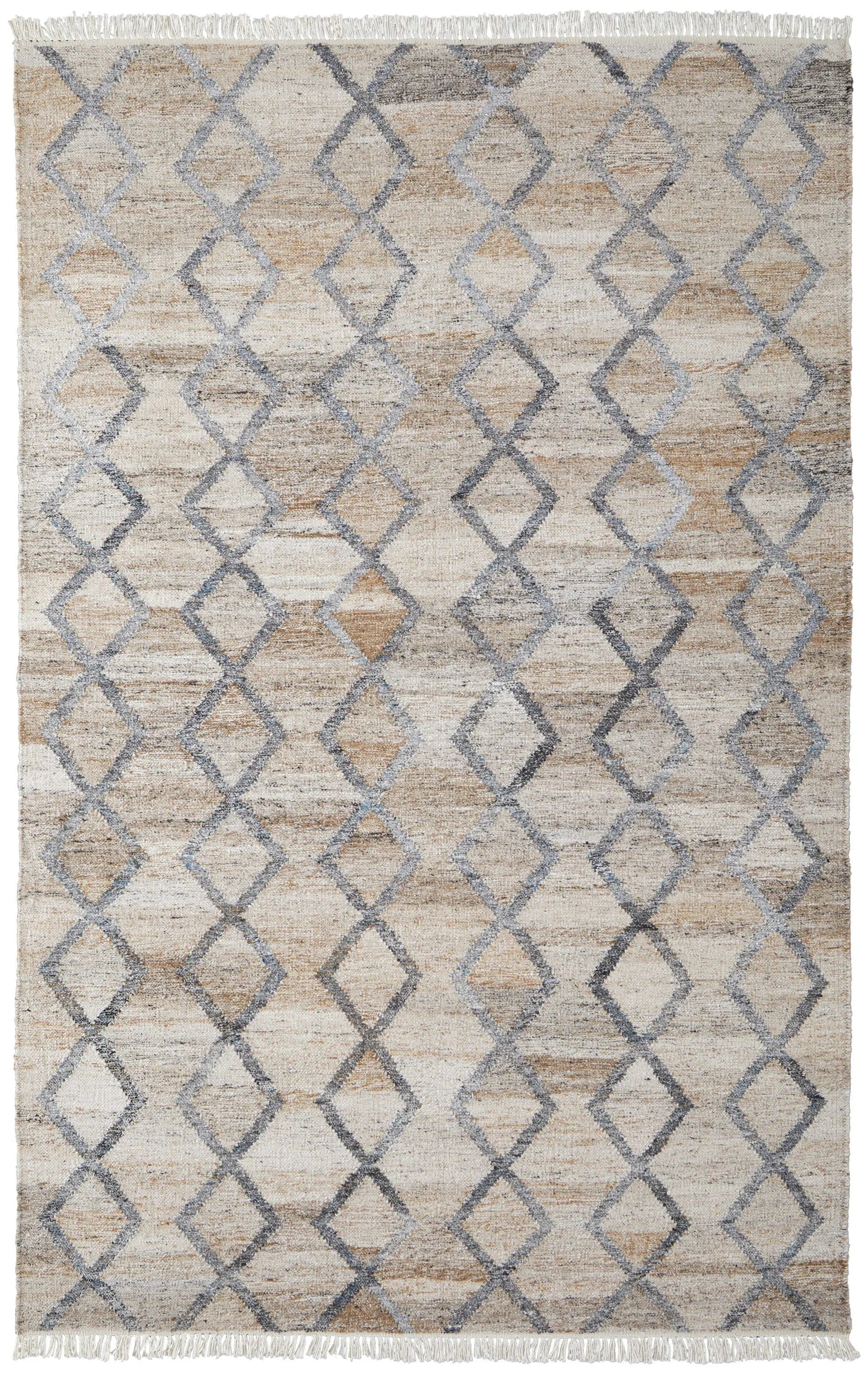 5' X 8' Gray and Ivory Geometric Hand Woven Area Rug With Fringe Homeroots Outdoor