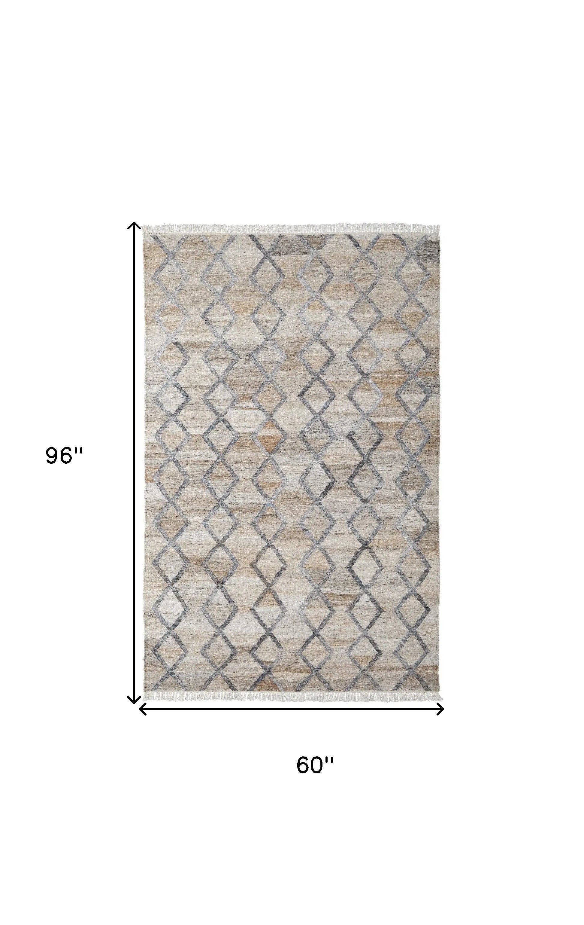 5' X 8' Gray and Ivory Geometric Hand Woven Area Rug With Fringe Homeroots Outdoor