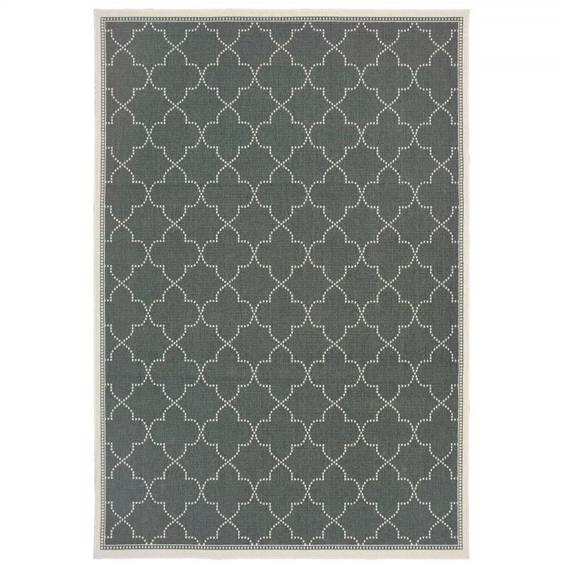 5' X 8' Gray and Ivory Geometric Stain Resistant Indoor Outdoor Area Rug Homeroots Outdoor