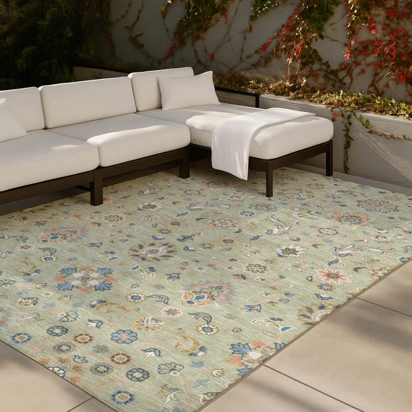 5' X 8' Green And Beige Abstract Washable Indoor Outdoor Area Rug Homeroots Outdoor