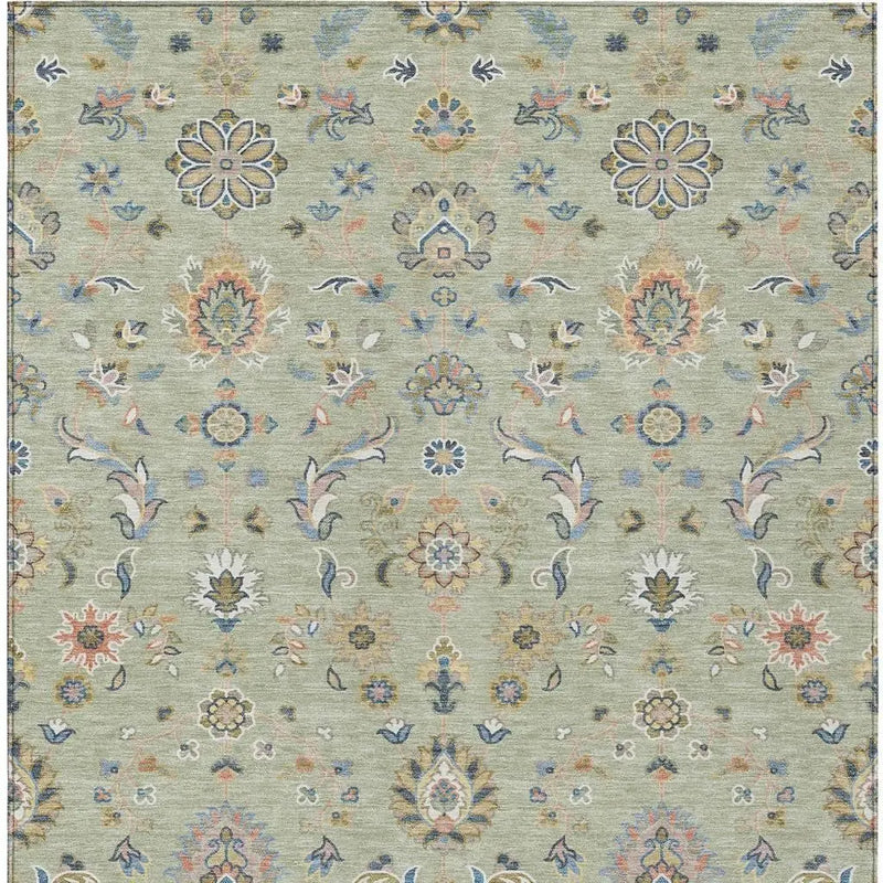 5' X 8' Green And Beige Abstract Washable Indoor Outdoor Area Rug Homeroots Outdoor
