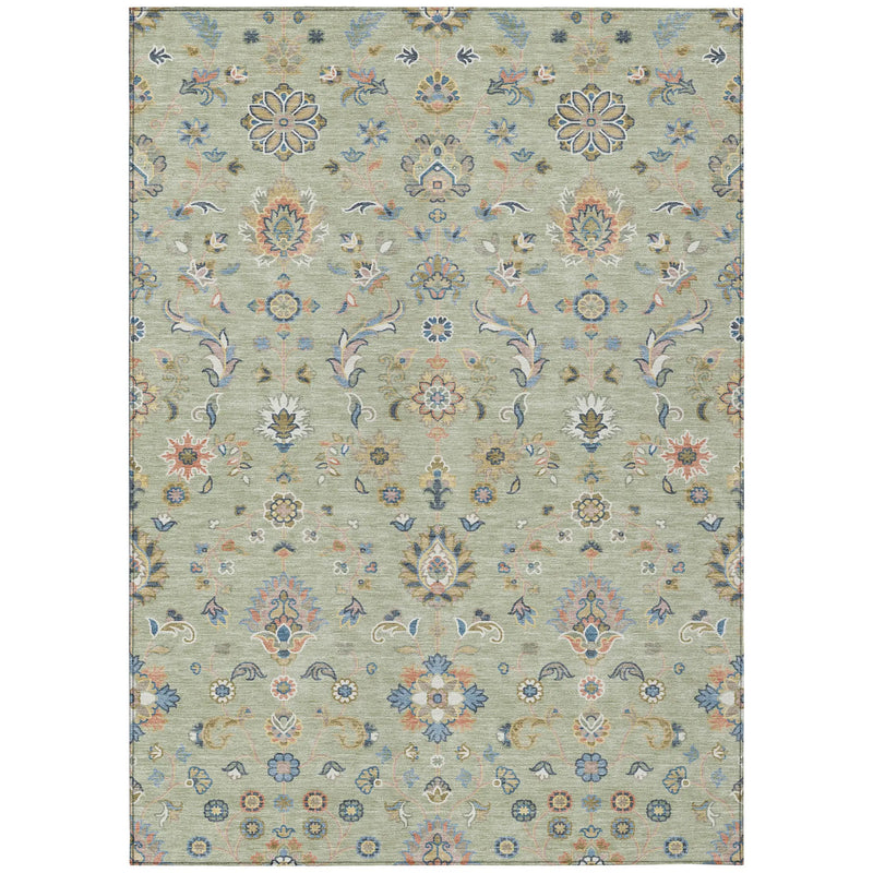 5' X 8' Green And Beige Abstract Washable Indoor Outdoor Area Rug Homeroots Outdoor