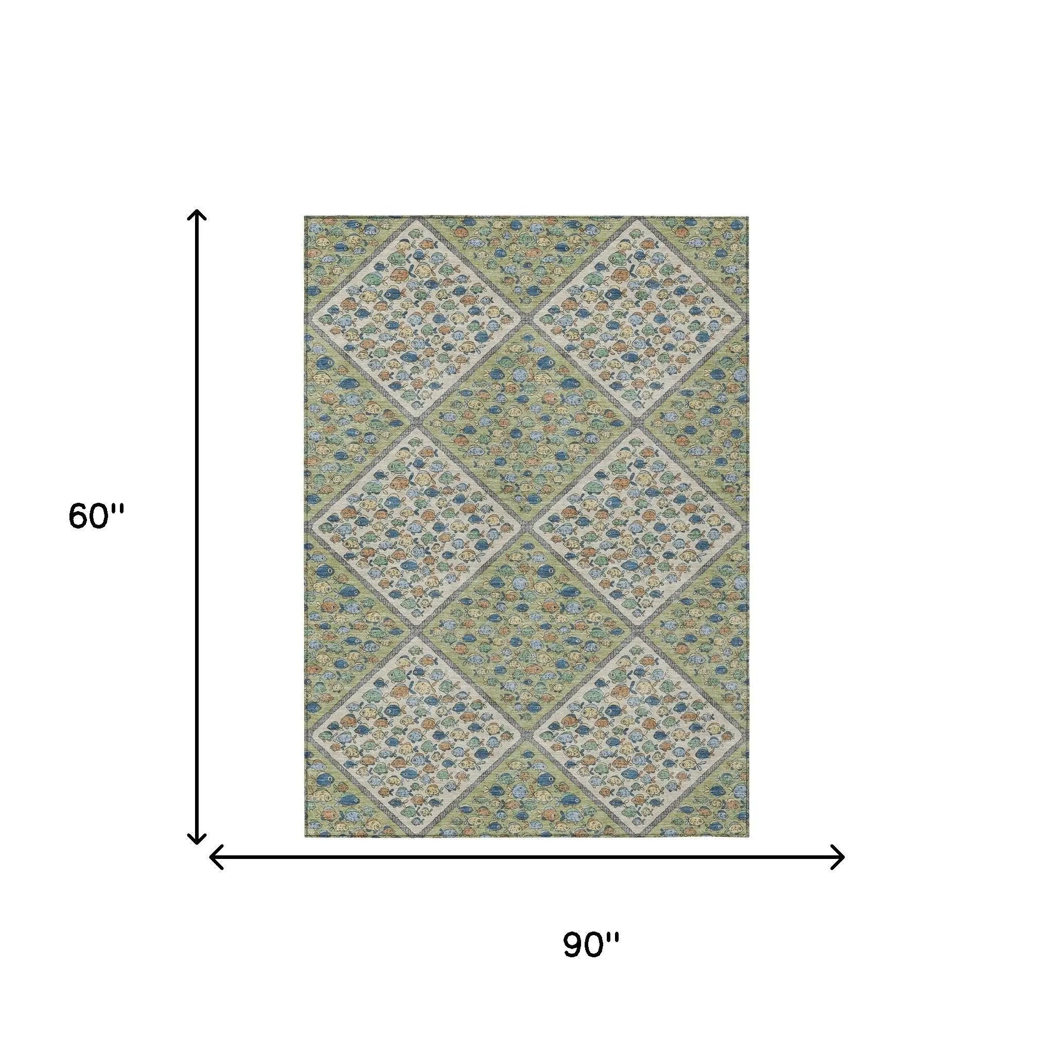 5' X 8' Green And Beige Abstract Washable Indoor Outdoor Area Rug Homeroots Outdoor
