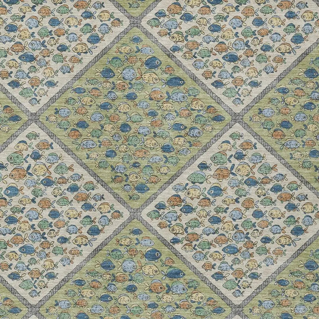 5' X 8' Green And Beige Abstract Washable Indoor Outdoor Area Rug Homeroots Outdoor