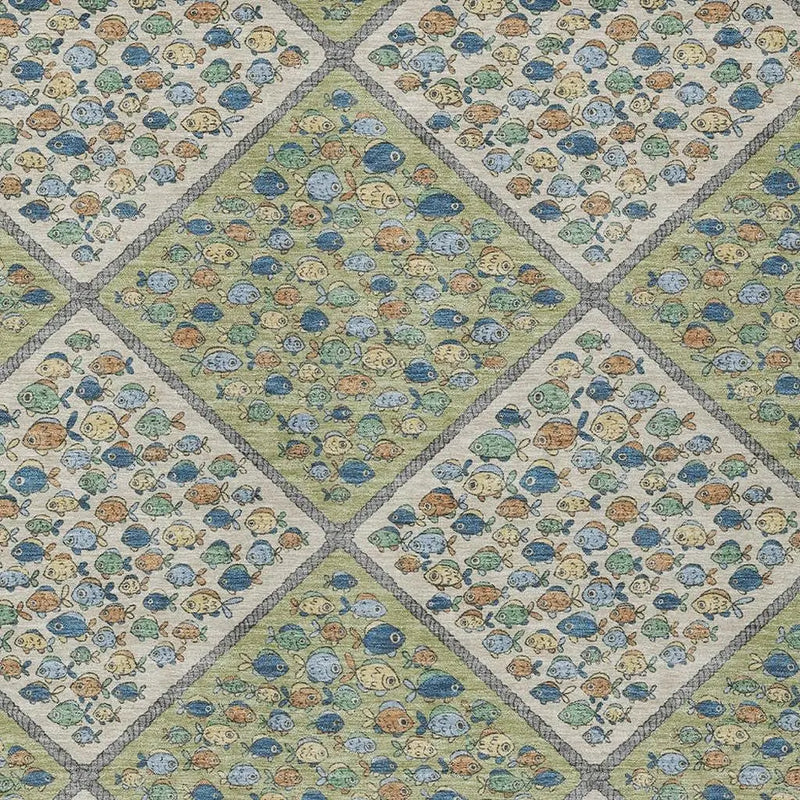 5' X 8' Green And Beige Abstract Washable Indoor Outdoor Area Rug Homeroots Outdoor