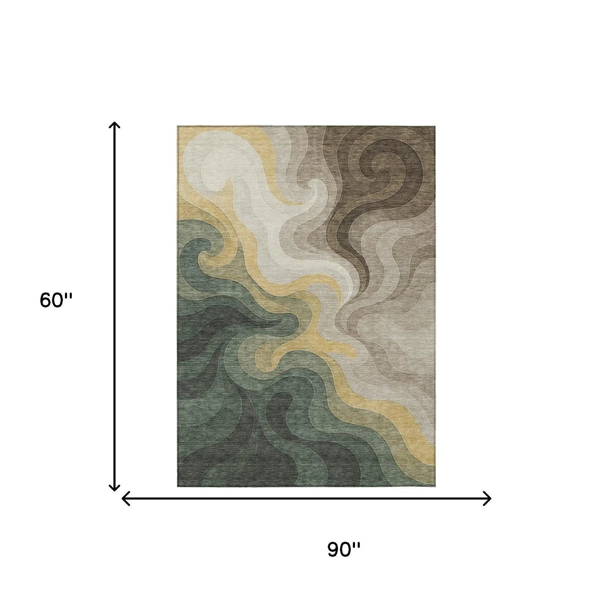 5' X 8' Green And Beige Abstract Washable Indoor Outdoor Area Rug Homeroots Outdoor
