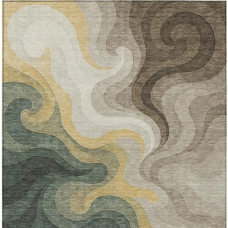 5' X 8' Green And Beige Abstract Washable Indoor Outdoor Area Rug Homeroots Outdoor