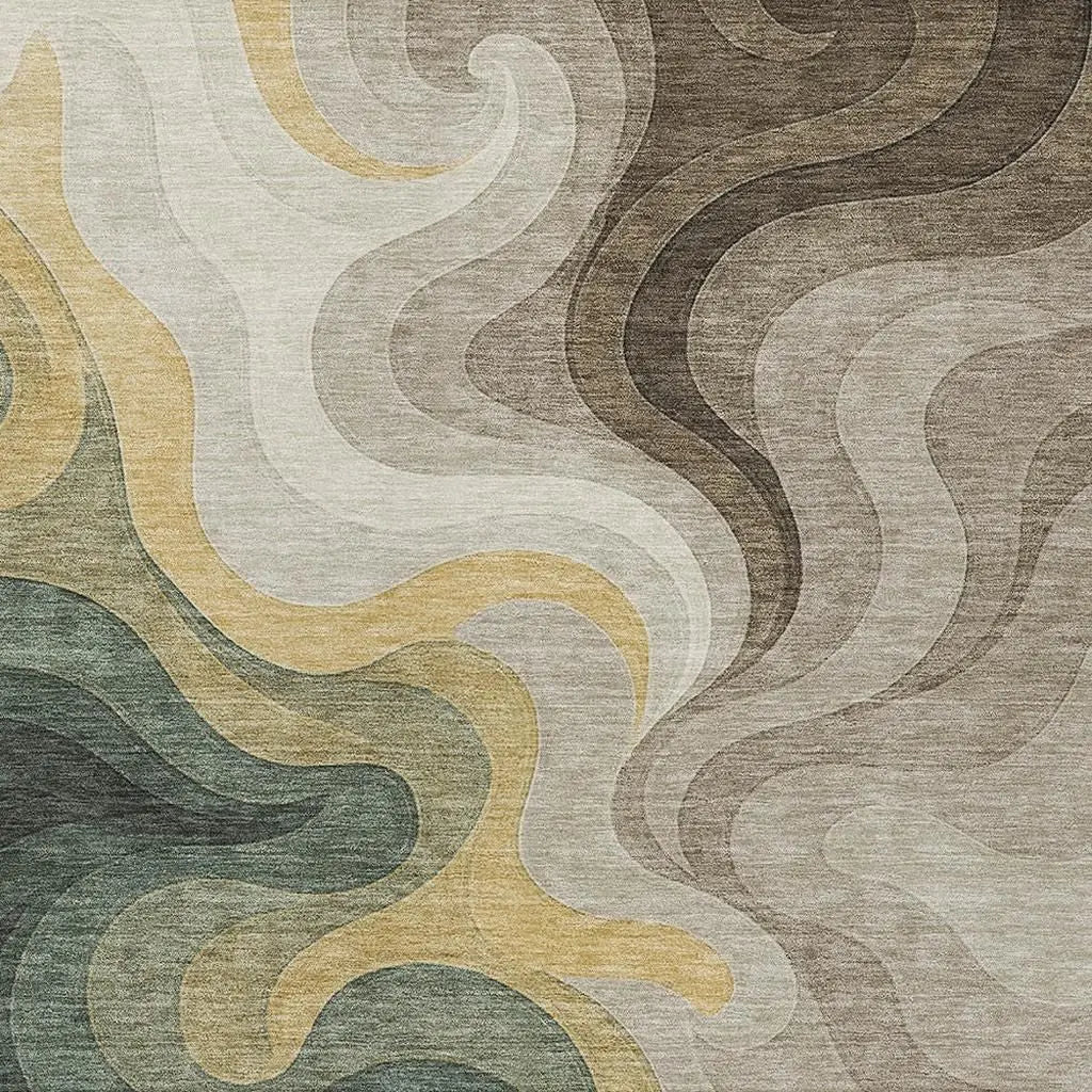 5' X 8' Green And Beige Abstract Washable Indoor Outdoor Area Rug Homeroots Outdoor