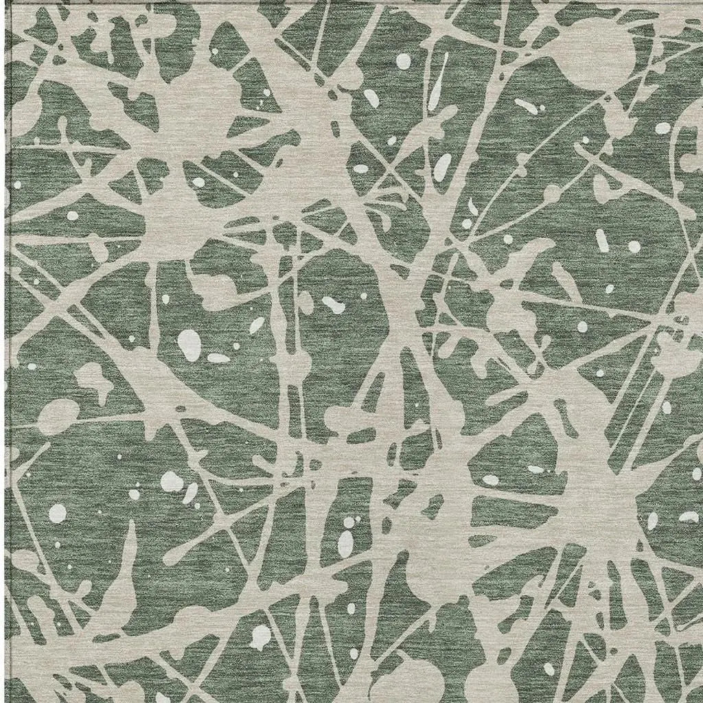 5' X 8' Green And Beige Abstract Washable Indoor Outdoor Area Rug Homeroots Outdoor