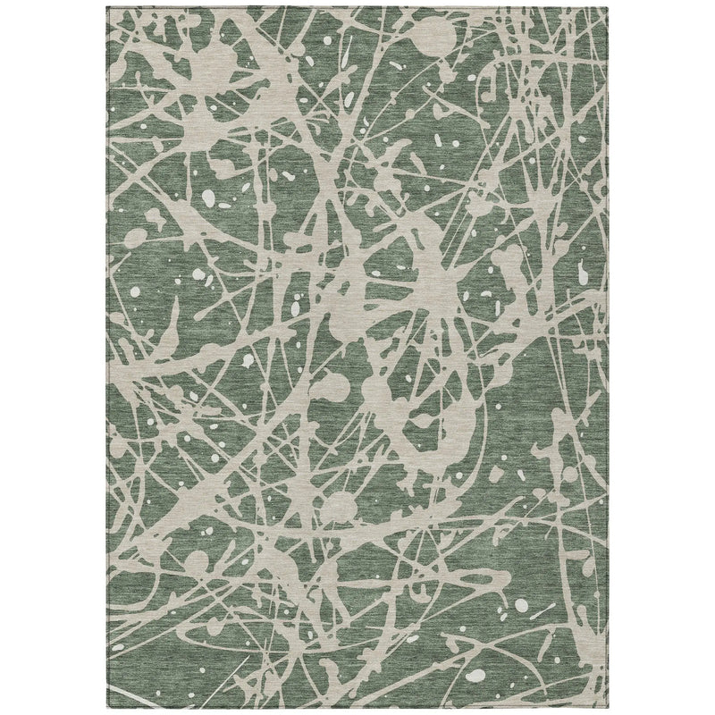 5' X 8' Green And Beige Abstract Washable Indoor Outdoor Area Rug Homeroots Outdoor