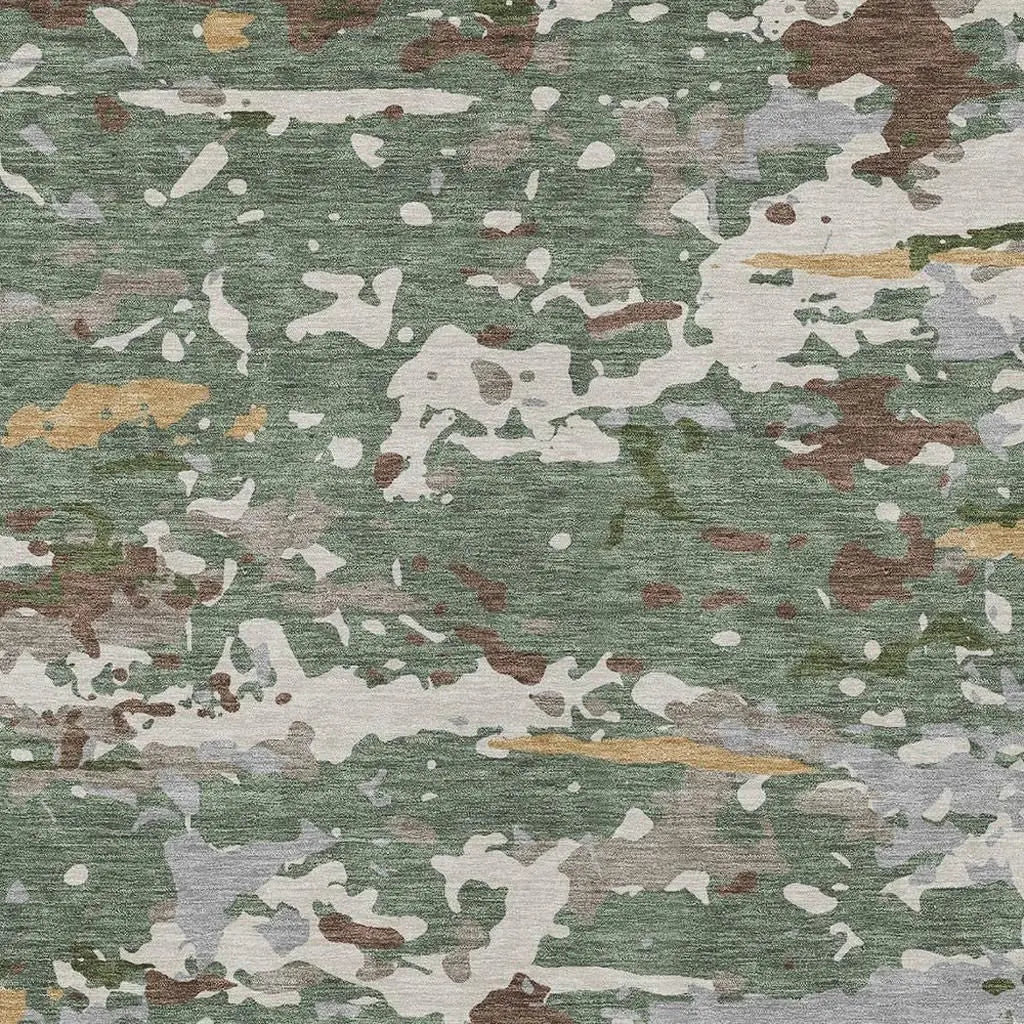 5' X 8' Green And Beige Abstract Washable Indoor Outdoor Area Rug Homeroots Outdoor