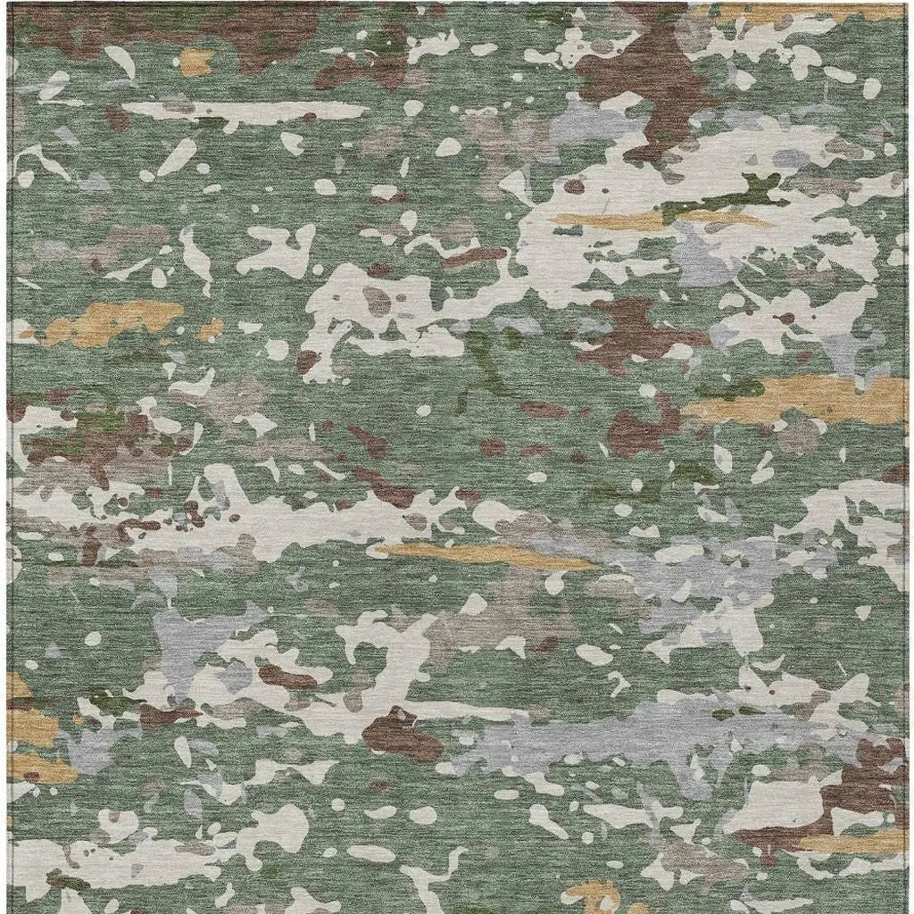 5' X 8' Green And Beige Abstract Washable Indoor Outdoor Area Rug Homeroots Outdoor