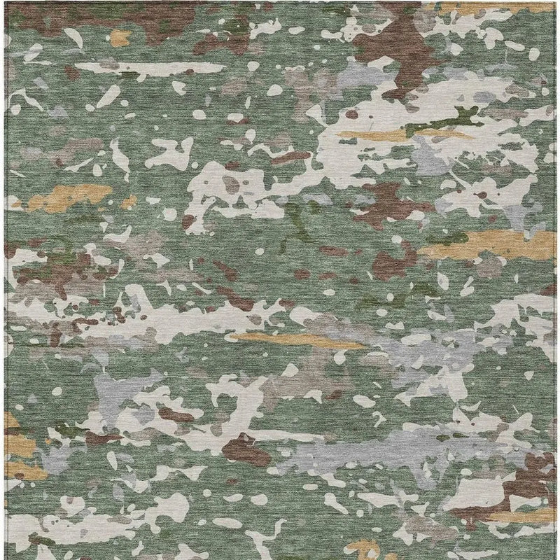 5' X 8' Green And Beige Abstract Washable Indoor Outdoor Area Rug Homeroots Outdoor