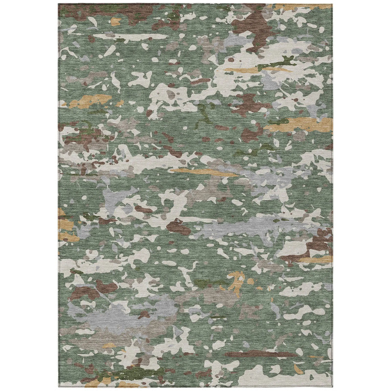 5' X 8' Green And Beige Abstract Washable Indoor Outdoor Area Rug Homeroots Outdoor