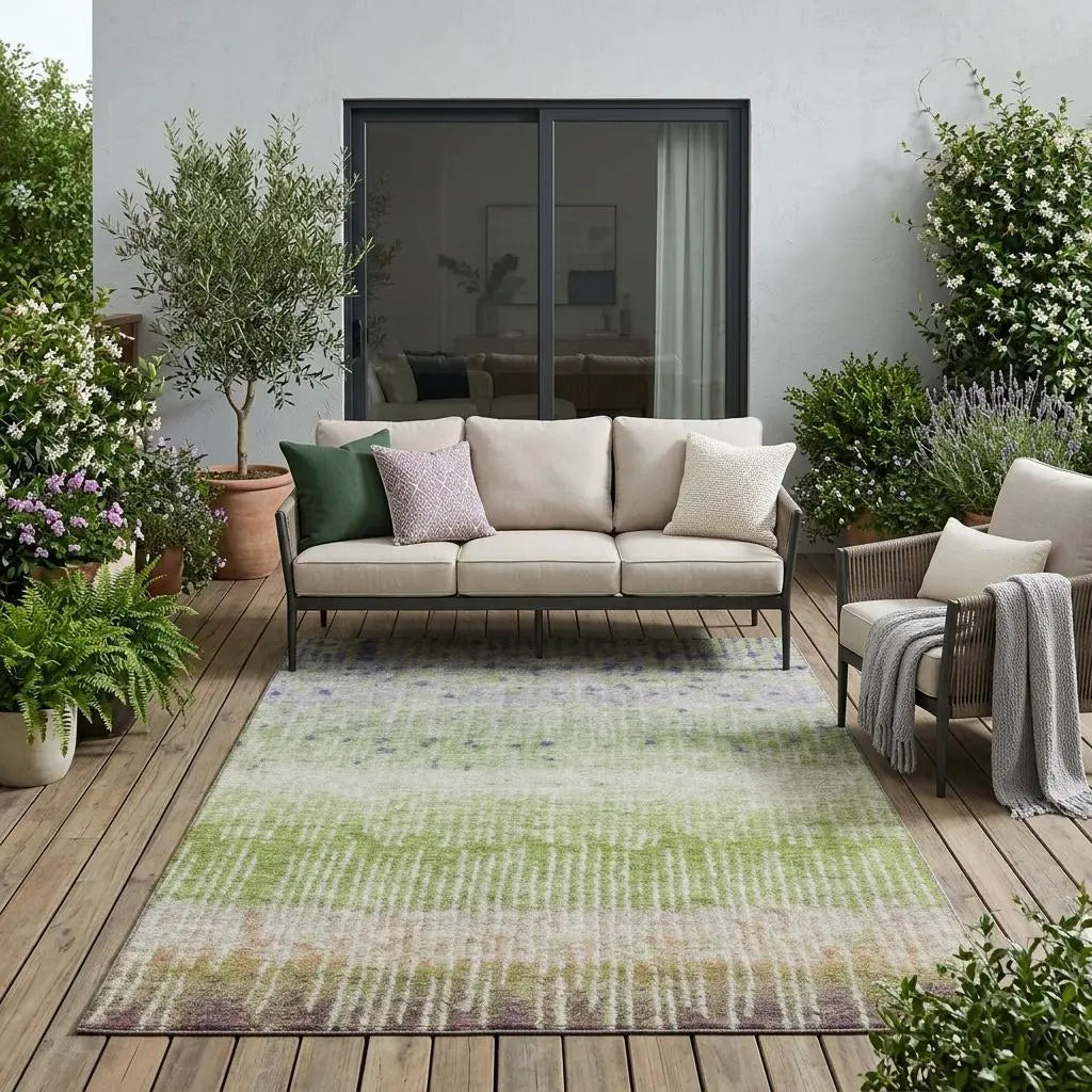 5' X 8' Green And Beige Abstract Washable Indoor Outdoor Area Rug Homeroots Outdoor
