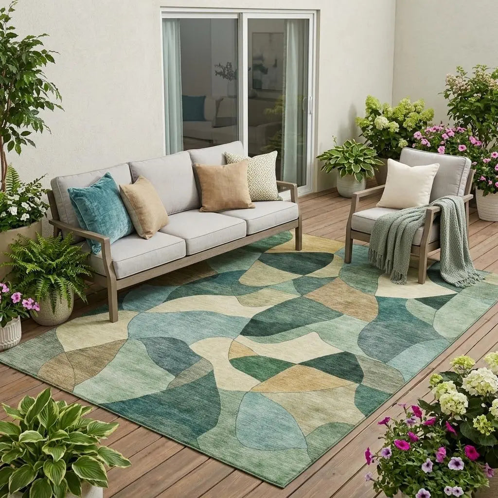 5' X 8' Green And Beige Abstract Washable Indoor Outdoor Area Rug Homeroots Outdoor