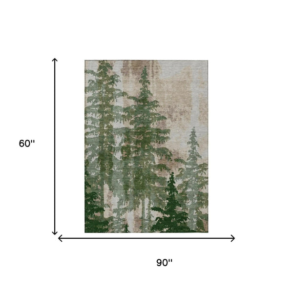 5' X 8' Green And Beige Floral Washable Indoor Outdoor Area Rug Homeroots Outdoor
