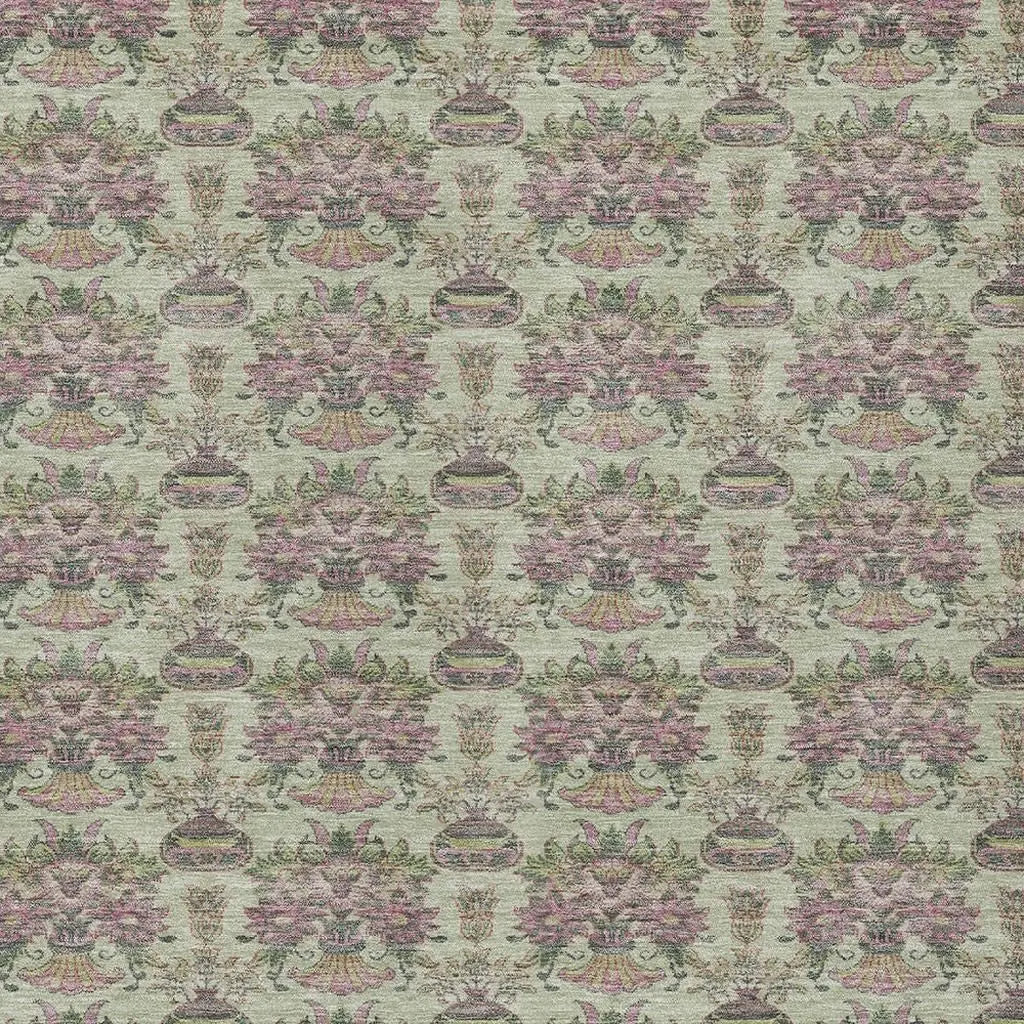 5' X 8' Green And Beige Floral Washable Indoor Outdoor Area Rug Homeroots Outdoor