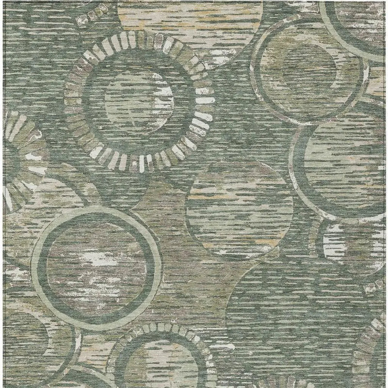 5' X 8' Green And Beige Geometric Washable Indoor Outdoor Area Rug Homeroots Outdoor