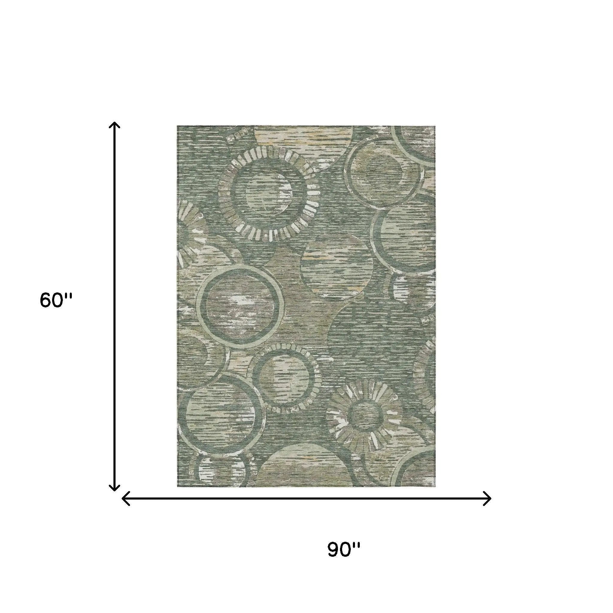 5' X 8' Green And Beige Geometric Washable Indoor Outdoor Area Rug Homeroots Outdoor