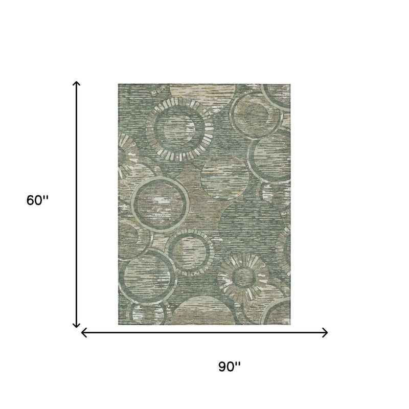 5' X 8' Green And Beige Geometric Washable Indoor Outdoor Area Rug Homeroots Outdoor